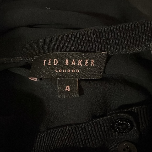Ted Baker Black Button Front Blouse w/ Sheer Bishop Long Sleeves. Size Medium - Picture 12 of 14